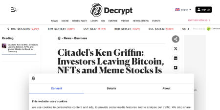 Read the full Article:  ⭲ Citadel's Ken Griffin: Investors Leaving Bitcoin, NFTs and Meme Stocks Is Good for Economy