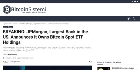 Read the full Article:  ⭲ BREAKING: JPMorgan, Largest Bank in the US, Announces It Owns Bitcoin Spot ETF Holdings