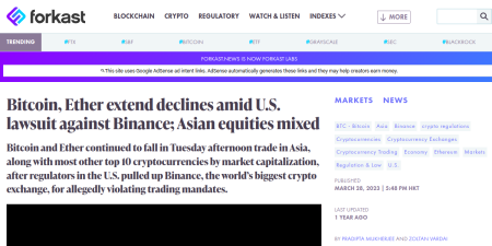Read the full Article:  ⭲ Bitcoin, Ether extend declines amid U.S. lawsuit against Binance; Asian equities mixed