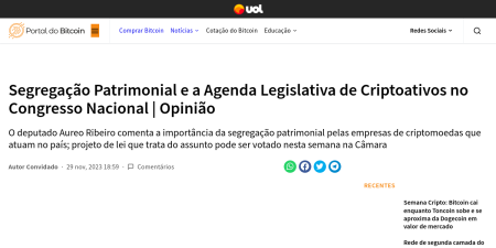 Read the full Article:  ⭲ Segregação Patrimonial e a Agenda Legislativa de Criptoativos no Congresso Nacional | Opinião