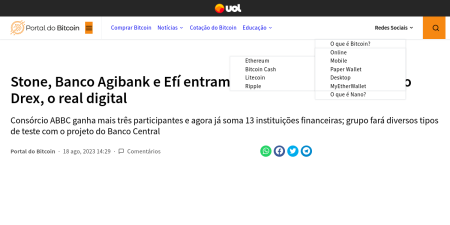 Read the full Article:  ⭲ Stone, Banco Agibank e Efí entram em consórcio para piloto do Drex, o real digital