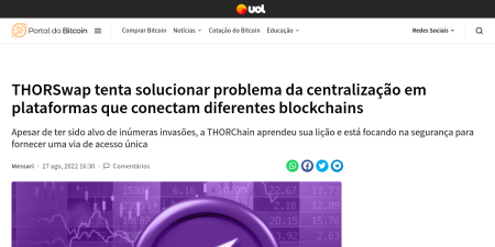 Read the full Article:  ⭲ THORSwap tenta solucionar problema da centralização em plataformas que conectam diferentes blockchains