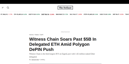 Read the full Article:  ⭲ Witness Chain Soars Past $5B In Delegated ETH Amid Polygon DePIN Push