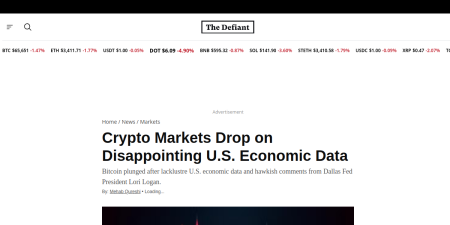 Read the full Article:  ⭲ Crypto Markets Drop on Disappointing U.S. Economic Data