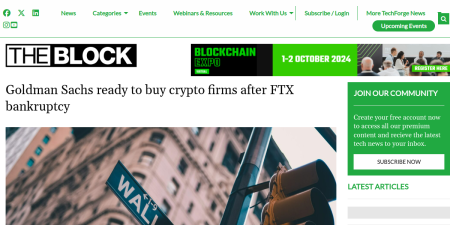 Read the full Article:  ⭲ Goldman Sachs ready to buy crypto firms after FTX bankruptcy