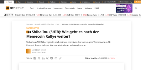 Read the full Article:  ⭲ Shiba Inu (SHIB): Wie geht es nach der Memecoin Rallye weiter?