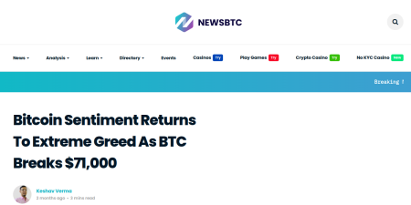 Read the full Article:  ⭲ Bitcoin Sentiment Returns To Extreme Greed As BTC Breaks $71,000