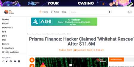 Read the full Article:  ⭲ Prisma Finance: Hacker Claimed ‘Whitehat Rescue’ After $11.6M