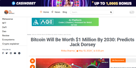 Read the full Article:  ⭲ Bitcoin Will Be Worth $1 Million By 2030: Predicts Jack Dorsey
