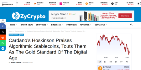 Read the full Article:  ⭲ Cardano’s Hoskinson Praises Algorithmic Stablecoins, Touts Them As The Gold Standard Of The Digital Age