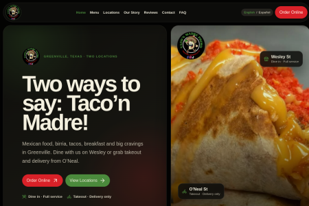 Taco’n Madre Primo website mobile screenshot