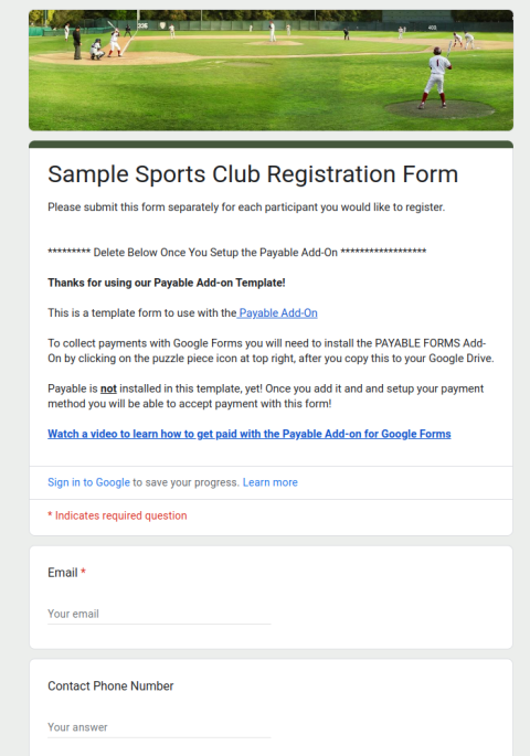 Google Form Templates Sample Sports Club Registration Form