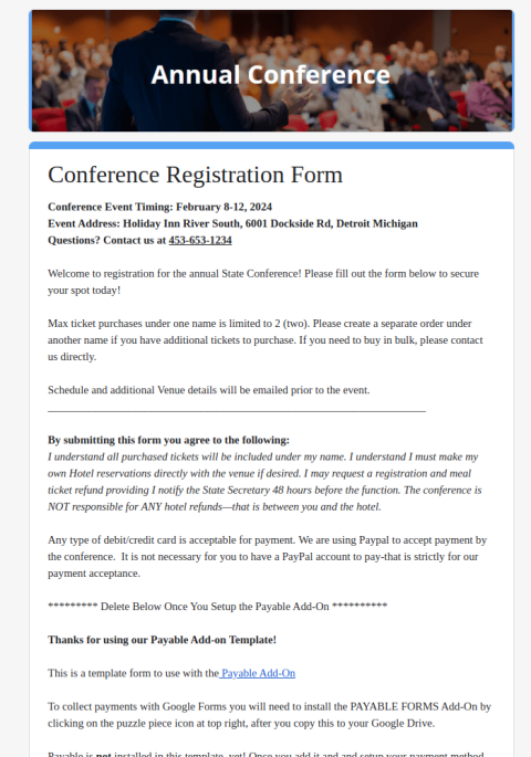 Google Form Templates Conference Registration Form