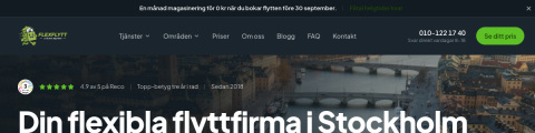 Förhandsvisning av webbplatsen flexflytt.se – hemsida byggd av Techgruppen
