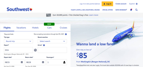 www.southwest.com önizleme