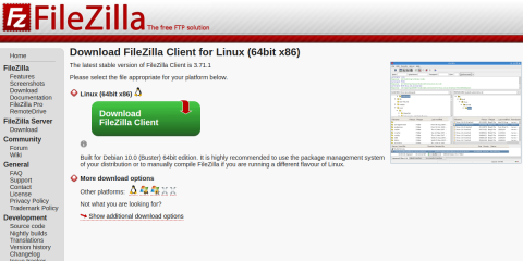 FileZilla client download page screenshot