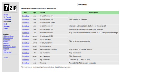 7-Zip download page screenshot