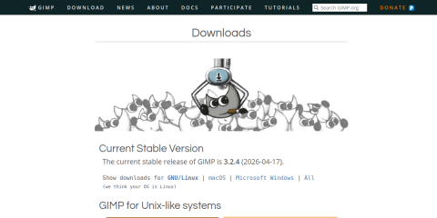 GIMP downloads page screenshot