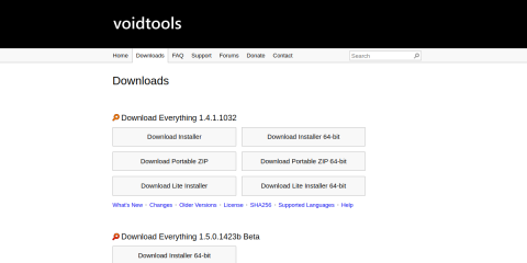 Everything search tool download page screenshot