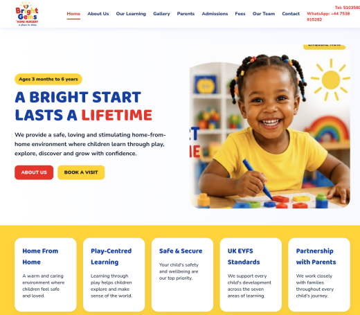 Mobile preview of Bright Gems Home Nursery website