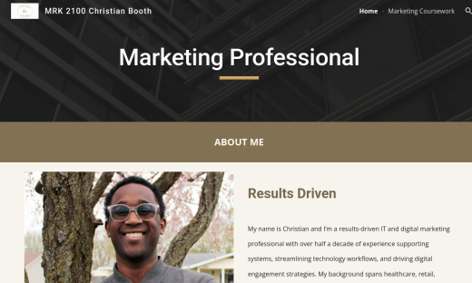 Preview thumbnail of MRK 2100 marketing coursework site on Google Sites
