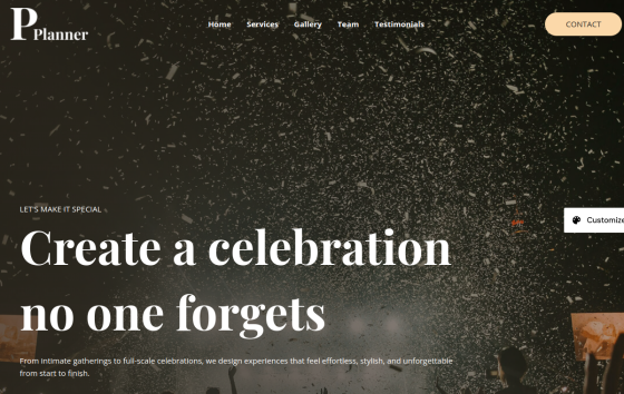 Party Planner — Weddings & Events Travel & Hospitality website design preview