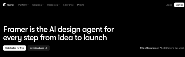 Screenshot of Framer website