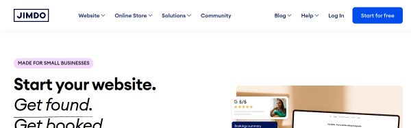 Screenshot of Jimdo website
