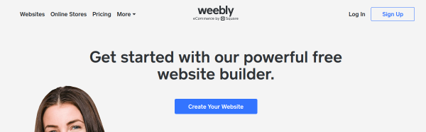 Screenshot of Weebly website