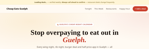 Cheap Eats Guelph website