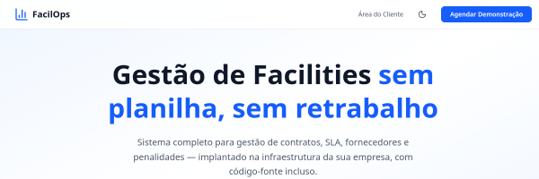 Screenshot do FacilOps — plataforma de gestão de facilities desenvolvida por Luiz Spinelli
