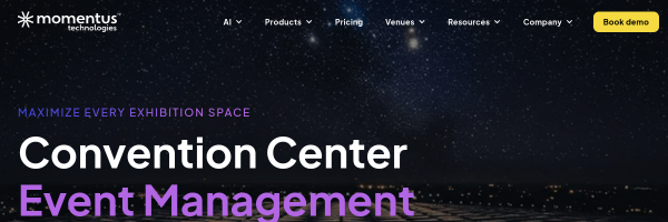 Convention center vertical landing page screenshot