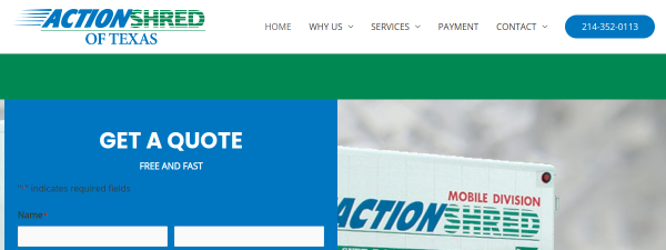 Snapshot of actionshred.com