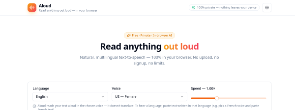 Screenshot of Aloud