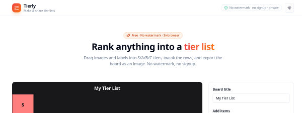 Screenshot of Tierly
