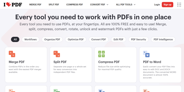prévia do site iLovePDF