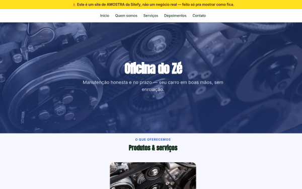 Prévia do site de exemplo: Oficina