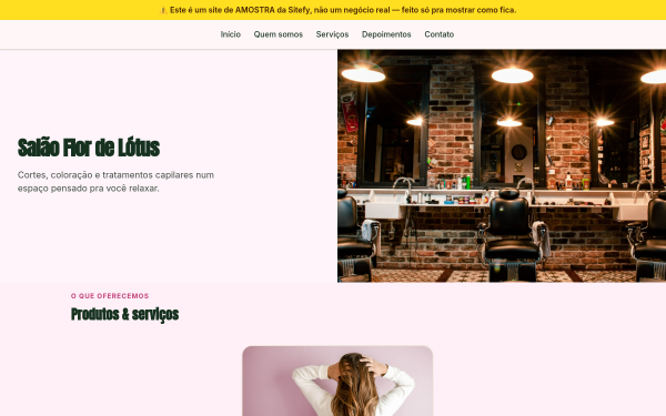 Prévia do site de exemplo: Salão de Beleza
