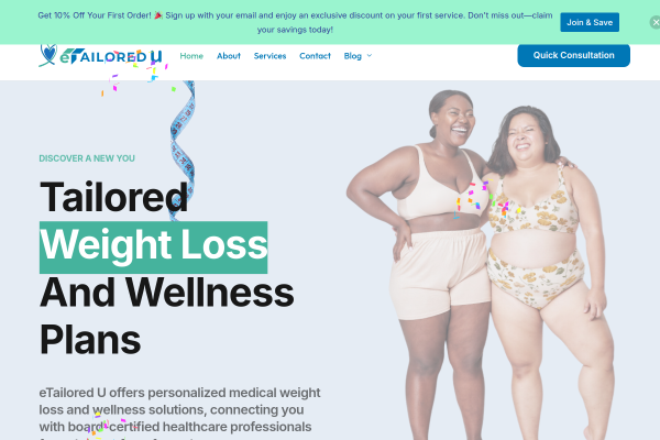 eTailored U Actual Website Screenshot