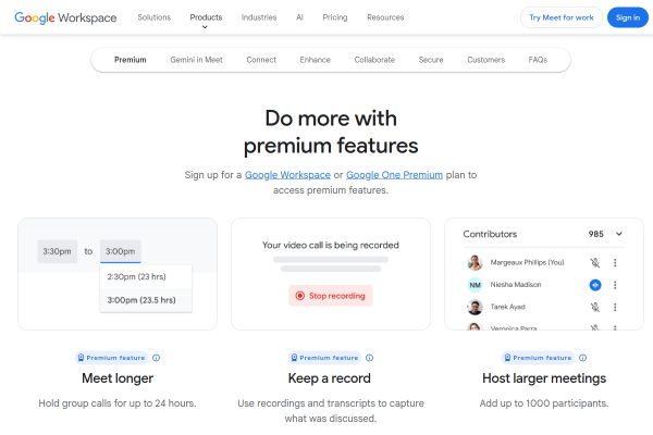 Google Meet official website