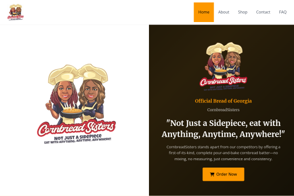 Cornbread Sisters Actual Website Screenshot