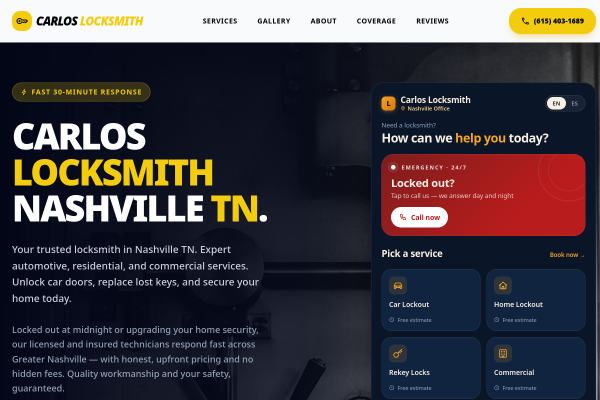 Carlos Locksmith Actual Website Screenshot