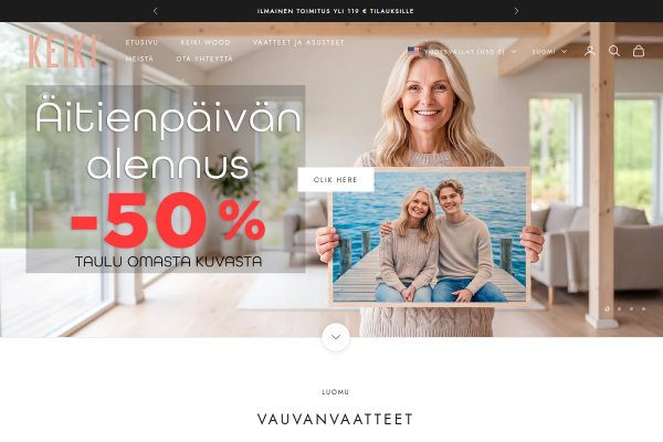 Keiki Finlandiya Shopify Arayüzü