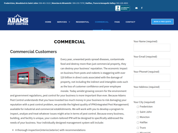 Adams Pest Control Saint John website