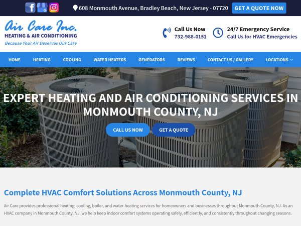 Air Care Offers Professional Air Conditioning Maintenance In Monmouth County NJ