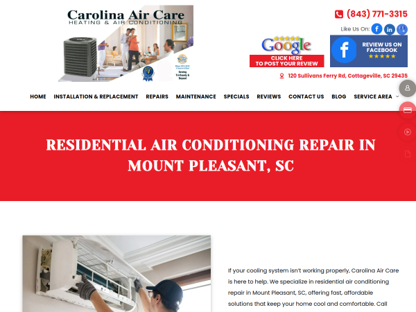 Residential Air Conditioning System Repair Mount Pleasant SC