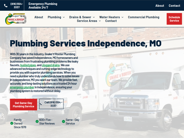 Snake ‘n’ Rooter Plumbing Company is a Qualified Commercial Plumber Near Independence, MO.