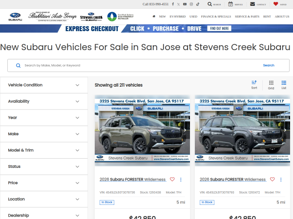 Stevens Creek Subaru website