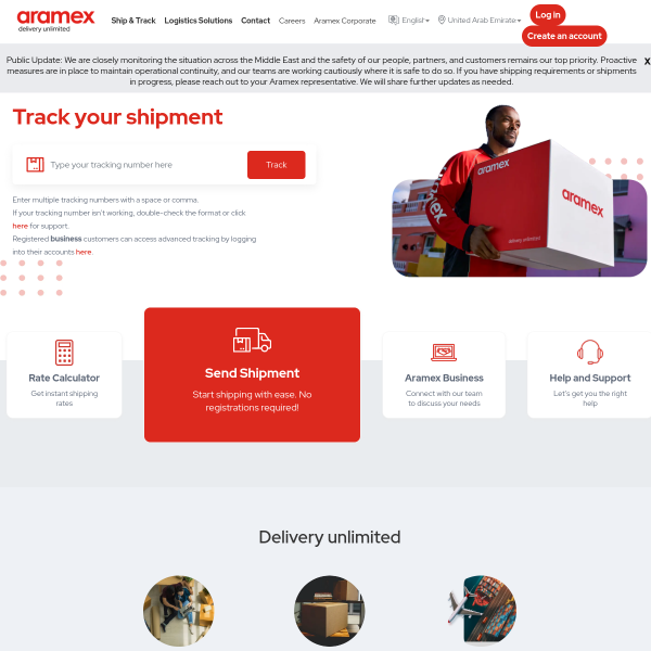 Website preview of Aramex - Sahab