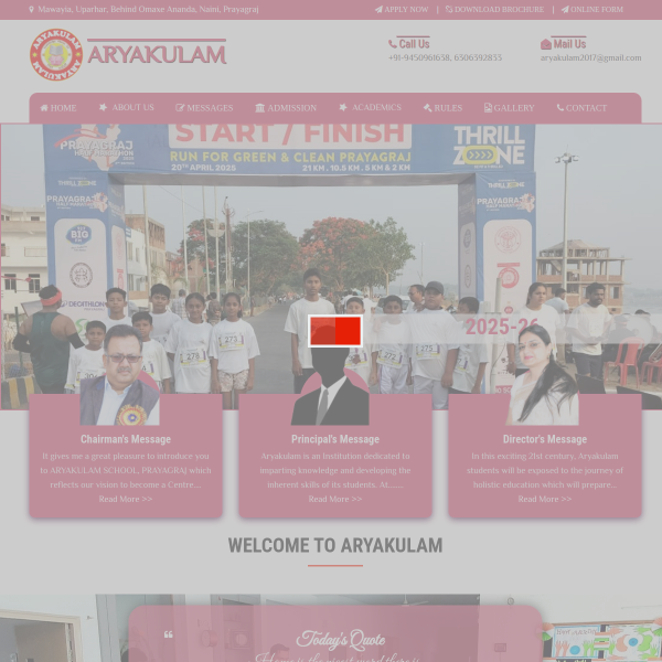Website preview of Aryakulam International School